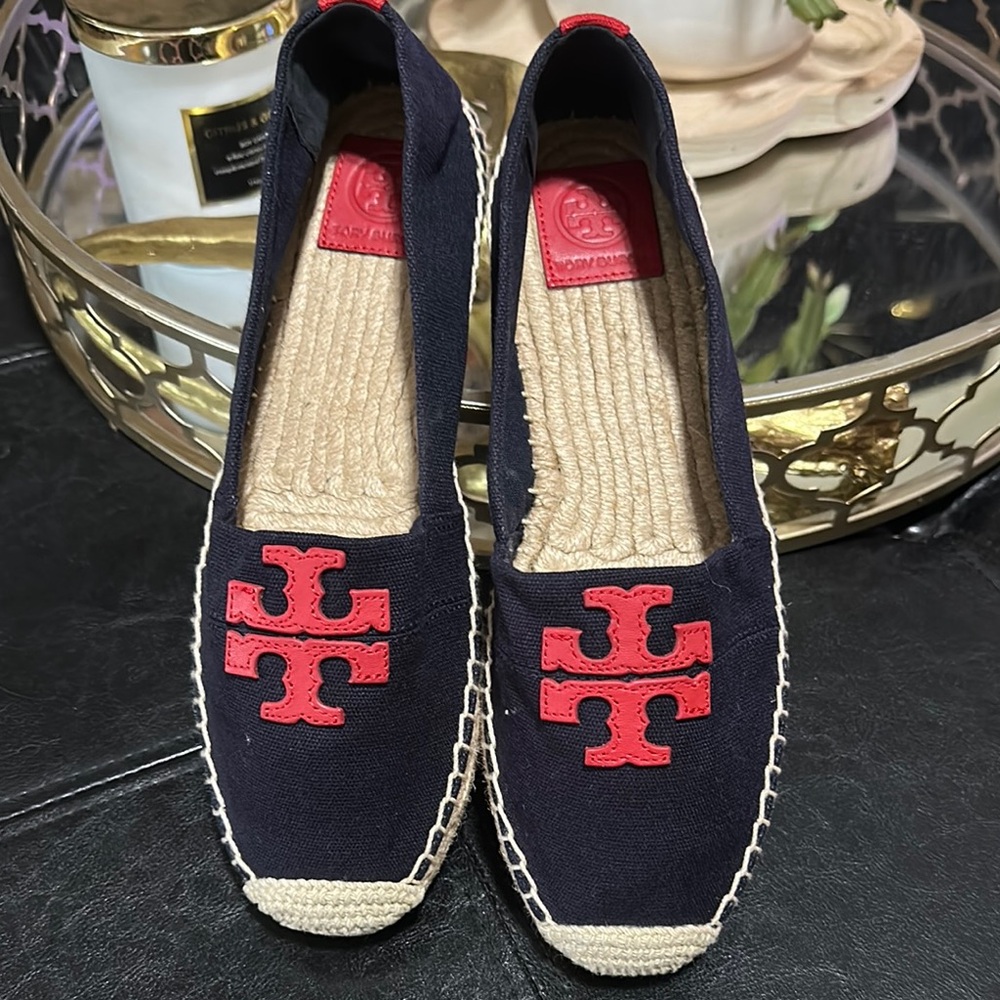 Tory Burch Navy Blue Espadrilles with Red Highlights